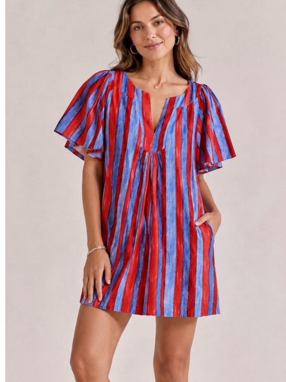 Pomander Place Red and Blue Striped Mini Dress